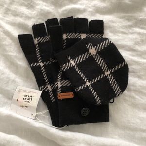 NWT Coach Convertible Mittens, Black/White Plaid